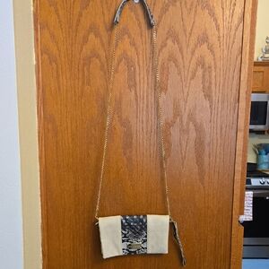 Steve Madden Cream and Black Snake Print Wristlet